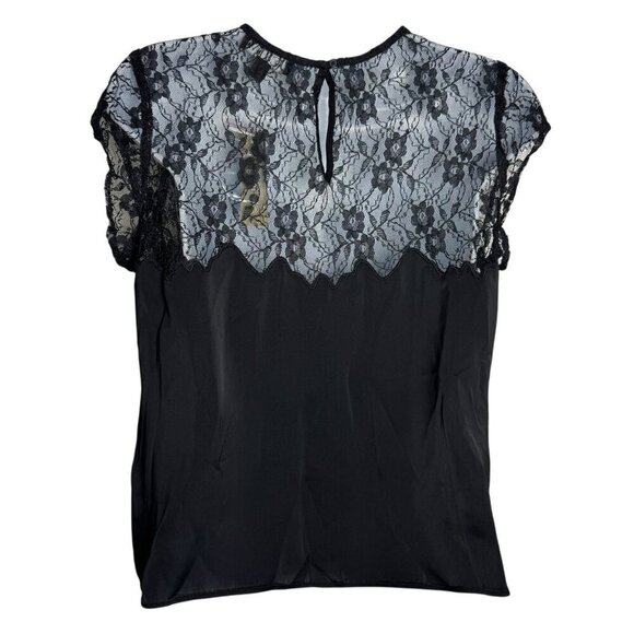 J. Crew Satin Lace Top Womens size XS Black Feminine Romantic blouse J.CREW NWT - Picture 5 of 13